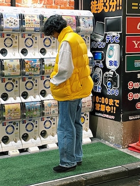「DAIWA PIER39（ダイワピア39）のDAIWA PIER39 TECH BACK PACKER DOWN VEST ダイワ ピア39 ダウンベスト（ダウンベスト、イエロー系）」を使った、ゆーきさん（メンズ・181cm）の秋コーディネート