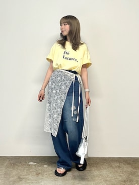 「VANNIE U（ヴァニーユー）のスパンコールレースラップスカート（スカート、ホワイト系）」を使った、Hinata.さん（レディース・156cm）の夏コーディネート