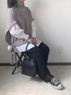 「Libra Cue（リブラ キュー）のサイドリボンニットベスト（ニット/セーター）」を使った、uaさん（レディース・153cm）の秋コーディネート