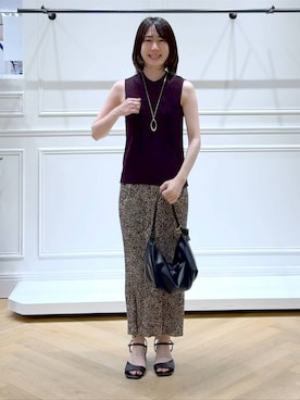 「A part by（アパートバイ）のプリーツイージータイトスカート2（スカート、ベージュ系）」を使った、なかみさん（レディース・155cm）の春コーディネート