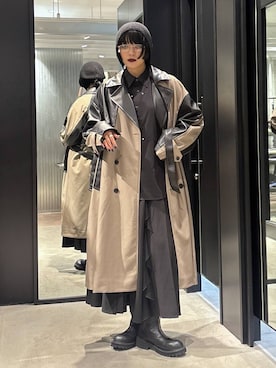 「HARE（ハレ）のシアーフリルプリーツスカート(HARE)（スカート、ブラック系）」を使った、ノン(HARE)さん（レディース・171cm）の秋コーディネート