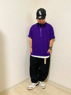 「NEW ERA（ニューエラ）のアイテム（キャップ、ブラック系）」を使った、jinさん（メンズ・160cm）の夏コーディネート