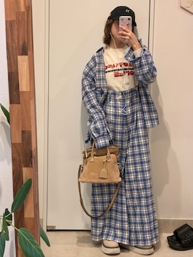 「ネルシャツ」｜高橋愛さん（レディース・154cm）の春コーディネート