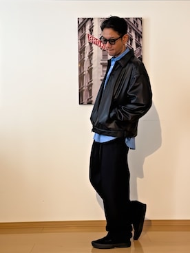 「VANS（バンズ）のCOMFYCUSH OLD SKOOL　VN0A3WMAVND（スニーカー、ブラック系）」を使った、record686 さん（メンズ・173cm）の秋コーディネート