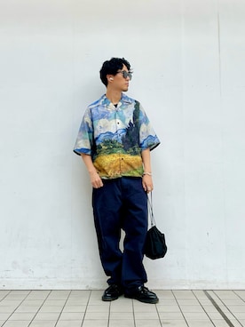 「The Metropolitan Museum of Art New York（ザメトロポリタンミュージアムオブアートニューヨーク）のアイテム（シャツ/ブラウス、ブルー系）」を使った、macky☺︎さん（メンズ・172cm）の秋コーディネート