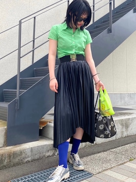 「Paul Smith（ポールスミス）のアイテム（シャツ/ブラウス、グリーン系）」を使った、honoさん（レディース・159cm）の夏コーディネート