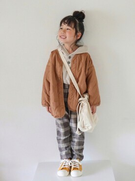 「アイテム（モッズコート）」を使った、cononᐝさん（キッズ・100cm）の秋コーディネート