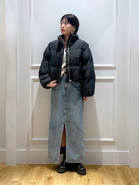 「A part by（アパートバイ）のアイテム（ダウンジャケット/コート）」を使った、mahoさん（レディース・162cm）の秋コーディネート