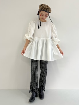 「アイテム（ハンチング/ベレー帽）」を使った、安中亜美さん（レディース・149cm）の秋コーディネート