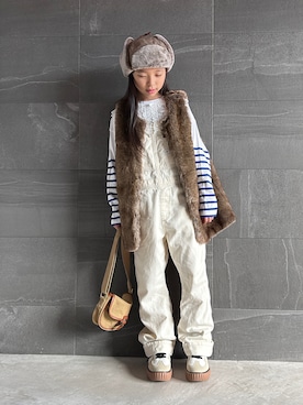 「CIAOPANIC TYPY（チャオパニックティピー）のアイテム（付け襟）」を使った、uranさん（キッズ・132cm）の冬コーディネート