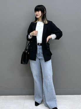 「VIS（ビス）のラメメッシュスリーブ切り替えシアーロンT（Tシャツ/カットソー、ホワイト系）」を使った、yuさん（レディース・157cm）の春コーディネート