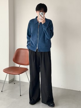 「selle glant（セレグランテ）のHIGHGAGE ZIP KNIT SHIRT/ハイゲージジップニットシャツ（ニット/セーター、ブルー系）」を使った、syogoさん（メンズ・180cm）の春コーディネート