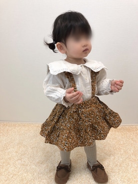 「BREEZE（ブリーズ）のスクエアカラーレースブラウス（シャツ/ブラウス、ホワイト系）」を使った、kanchaaさん（キッズ・80cm）の冬コーディネート
