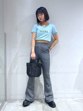 「X-girl（エックスガール）のBASKET BAG（ショルダーバッグ、ブラック系）」を使った、田中 優華さん（レディース・155cm）の夏コーディネート