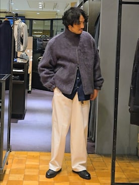 「ABAHOUSE（アバハウス）のウール×モヘア シャギー スタンドカラーブルゾン（ブルゾン、グレー系）」を使った、だいちさん（メンズ・175cm）の秋コーディネート