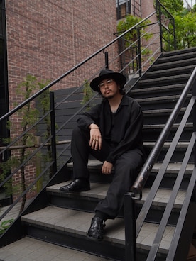 「schott（ショット）のSchott/ショット/SLUB CHIFFON LS SHIRT/スラブ シフォン LS シャツ（シャツ/ブラウス、ブラック系）」を使った、Ryuji Abeさん（メンズ・176cm）の春コーディネート