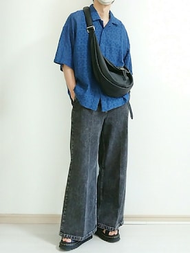 「CLEL（クレイル）の【CLEL】vintage Design flare denim pants /ヴィンテージデザイン フレアデニムパンツ（デニムパンツ、ブラック系）」を使った、フリフリさん（メンズ・167cm）の秋コーディネート