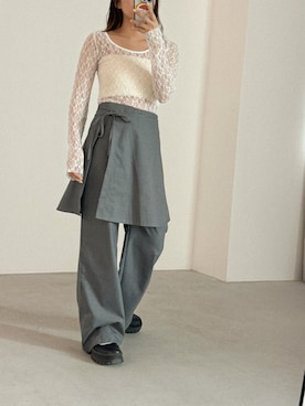 「Solace（ソレイス）の【2way】レース長袖トップス（Tシャツ/カットソー、ホワイト系）」を使った、tamaruさん（レディース・155cm）の春コーディネート