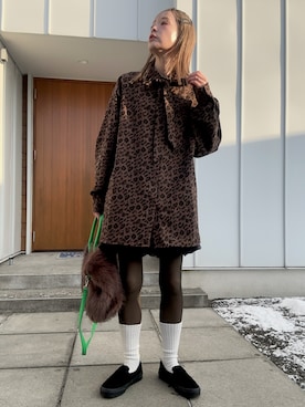 「Alley Tokyo（アリートーキョー）のレオパードタイ付BIGシャツ（シャツ/ブラウス、ブラウン系）」を使った、minakoさん（レディース・160cm）の冬コーディネート