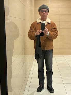 「アイテム（ニットキャップ/ビーニー）」を使った、tamaske0411さん（メンズ・180cm・50代）の冬コーディネート