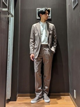 「Perfect Suit FActory（パーフェクトスーツファクトリー）のJP541 デレガント ＴＲポンチプリントセットアップジャケット（セットアップ、ベージュ系）」を使った、0493psfaさん（レディース・169cm）の冬コーディネート
