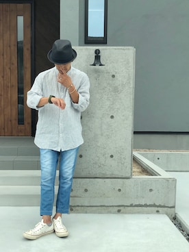 「GLOBAL WORK（グローバルワーク）の【GLOBAL WORK】ウラカットデニムクロップド（デニムパンツ、ブルー系）」を使った、K.Uchidaさん（メンズ・170cm）の秋コーディネート