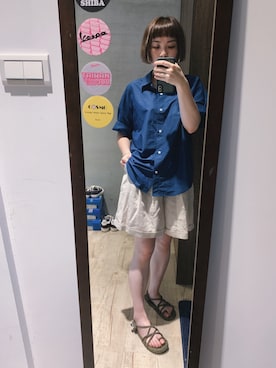 「koreaのアイテム（シャツ/ブラウス、ブルー系）」を使った、51Wuさん（レディース・157cm）の夏コーディネート