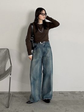 「hunch（ハンチ）のクルーネックシアートップス（Tシャツ/カットソー、ホワイト系）」を使った、pearn0さん（レディース・160cm）の春コーディネート