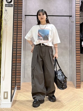 「PAGEBOY（ページボーイ）のモードバックルベルト3（ベルト、ブラック系）」を使った、myuさん（レディース・158cm）の春コーディネート