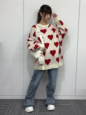 「WEGO（ウィゴー）のWEGO/チャンキーソールスニーカー（スニーカー、ホワイト系）」を使った、𝓎さん（レディース・157cm）の秋コーディネート