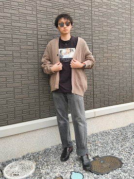 「透かし編みカーディガン」｜ちむさん（メンズ・175cm）の春コーディネート