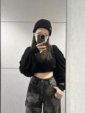 「NEW ERA（ニューエラ）のニューエラ ニット帽 カフ RIB NEW ERA（ニットキャップ/ビーニー、ブラック系）」を使った、amiさん（レディース・155cm）の秋コーディネート
