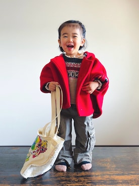 「アイテム（ニット/セーター）」を使った、KOOOさん（キッズ・90cm）の冬コーディネート