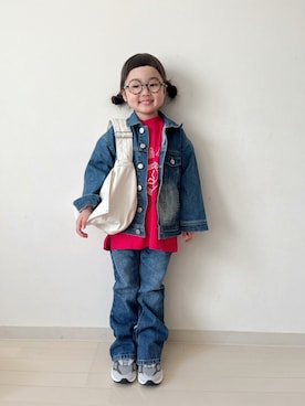 「BRANSHES（ブランシェス）のアイテム（デニムジャケット）」を使った、* 𝚝𝚘𝚛𝚒𝚌𝚘𝚝*さん（キッズ・100cm）の春コーディネート