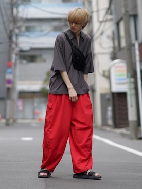 「JUNRED（ジュンレッド）のアイテム（ボディバッグ/ウエストポーチ）」を使った、taiさん（メンズ・179cm）の夏コーディネート