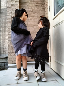 「Bee des Bee（ビーデスビー）のチュール切替えワンピ（ワンピース、ブラック系）」を使った、pikataさん（レディース・155cm）の秋コーディネート