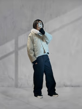 「ok.soon+（オクスンプラス）のアイテム（チノパンツ）」を使った、r_coさん（レディース・159cm）の冬コーディネート