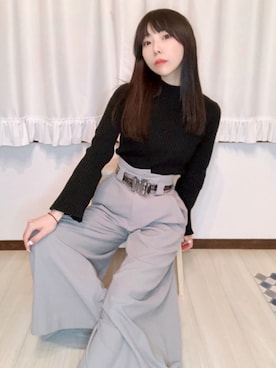 「MYne（マイン）のアイテム（ベルト）」を使った、相沢梨紗さん（レディース・159cm）の冬コーディネート