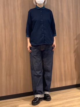 「BRICK HOUSE by TOKYO SHIRT（ブリックハウス）のアイテム（シャツ/ブラウス、ブルー系）」を使った、BRICK HOUSE シャツ工房 浜松メイワン店さん（メンズ・182cm）の春コーディネート