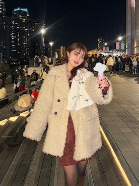 「mideal（マイディール）のpoodle middle coat / プードルミドルコート（その他アウター、ホワイト系）」を使った、honokaさん（レディース・163cm）の冬コーディネート