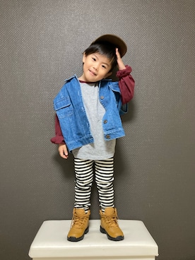 「NIKE（ナイキ）のアイテム（ブーツ）」を使った、S♡K♡K♡さん（キッズ・90cm）の秋コーディネート