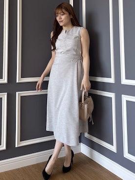 「COUP DE CHANCE（クードシャンス）の【日本製】巻きスカート風デザインワンピース（ワンピース、グレー系）」を使った、sayaさん（レディース・166cm）の春コーディネート