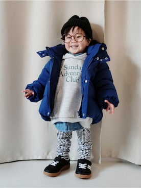 「西松屋（ニシマツヤ）のアイテム（帽子）」を使った、REIさん（キッズ・70cm）の春コーディネート