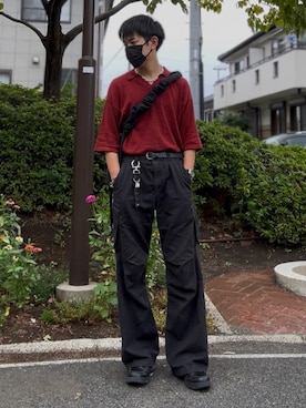 「WYM LIDNM（ウィム バイ リドム）のアイテム（ポロシャツ）」を使った、t.koya_wearさん（メンズ・181cm）の夏コーディネート