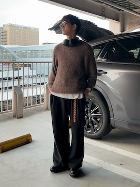 「guepard（ギュパール）のアイテム（メガネ、ブラウン系）」を使った、Kouさん（メンズ・170cm）の冬コーディネート