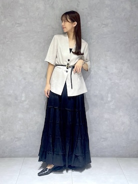 「A part by（アパートバイ）のフィットノーカラーSSジャケット/（ノーカラージャケット、ベージュ系）」を使った、RYOKOさん（レディース・158cm）の春コーディネート