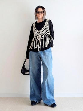 「FREAK'S STORE（フリークスストア）のLee × FREAK'S STORE/リー 別注 WIDE PAINTER PANTS/別注 ワイド ペインターパンツ（デニムパンツ、ブルー系）」を使った、𝕪𝕦𝕚さん（レディース・155cm）の春コーディネート