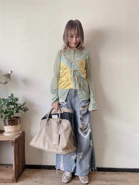「キャミソール重ね着」｜saraさん（レディース・156cm）の秋コーディネート