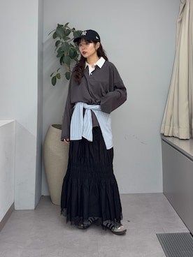 「CIAOPANIC TYPY（チャオパニックティピー）の【2WAY】針抜きシアーホックヘンリートップス（Tシャツ/カットソー）」を使った、kyaaaiさん（レディース・156cm）の春コーディネート