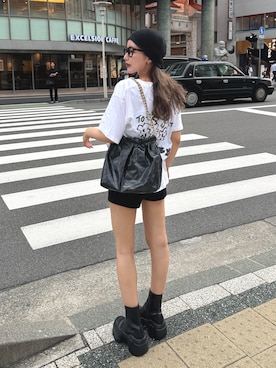 「アイテム（メガネ）」を使った、miwoさん（レディース・154cm）の夏コーディネート